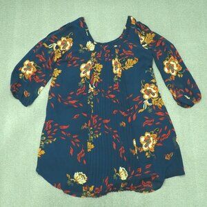 Nwt Eyeshadow Shift Dress Women Small Blue Red Floral Sheer Pleated Knee Length